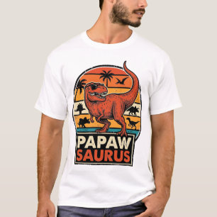 T-shirt Papawsaurus Rétro Dinosaure Coucher de Soleil Vect