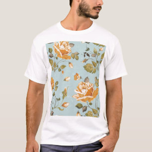T-shirt Papier peint Arrière - plan bleu Roses jaunes