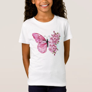 T-Shirt Papillon à fleurs avec Sakura rose