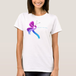 T-shirt Papillon à ruban de sensibilisation rose et bleu c