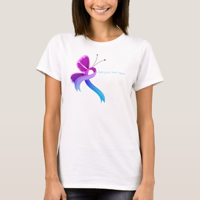 T-shirt Papillon à ruban de sensibilisation rose et bleu c (Devant)