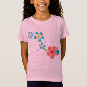 T-Shirt Papillon abstrait mignon sur les fleurs roses et