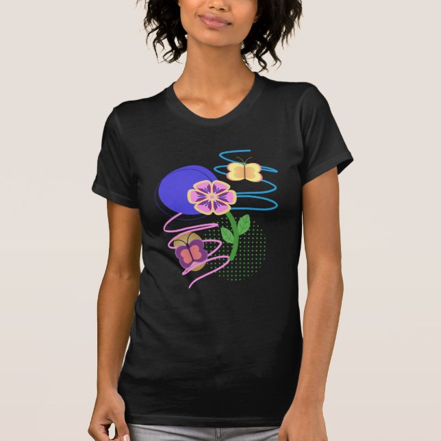 T-shirt Papillon Abstrait Pastel et design de fleurs (Devant)
