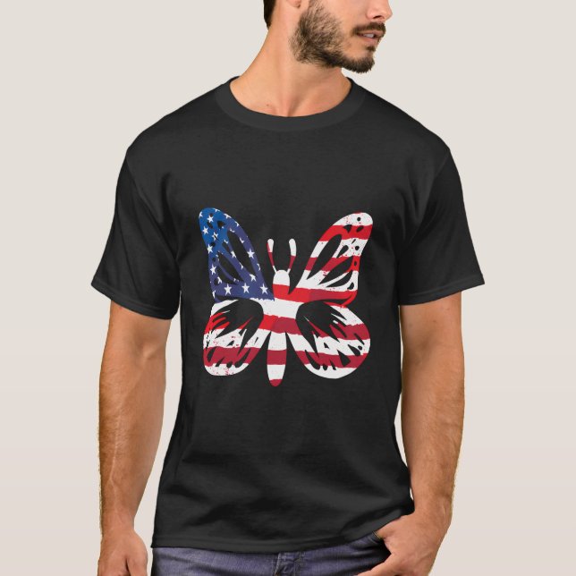 T-shirt Papillon américain Drapeau Patriotique Femmes Fill (Devant)