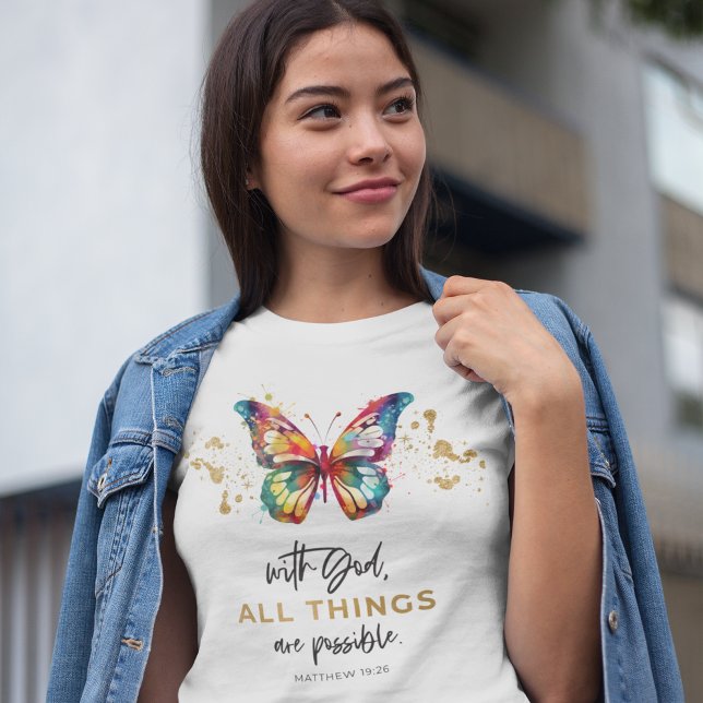 T-shirt Papillon Avec Dieu Tout Est Possible (Créateur téléchargé)