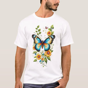 T-shirt Papillon bleu et fleurs jaunes-45871