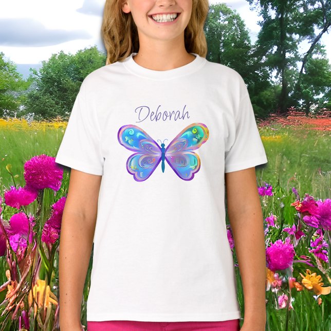 T-shirt Papillon bleu et violet personnalisé (Créateur téléchargé)