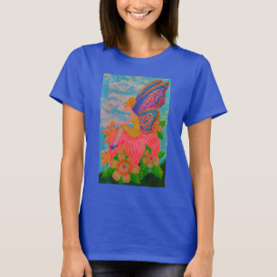 T-shirt Papillon bleu, fleurs papillons