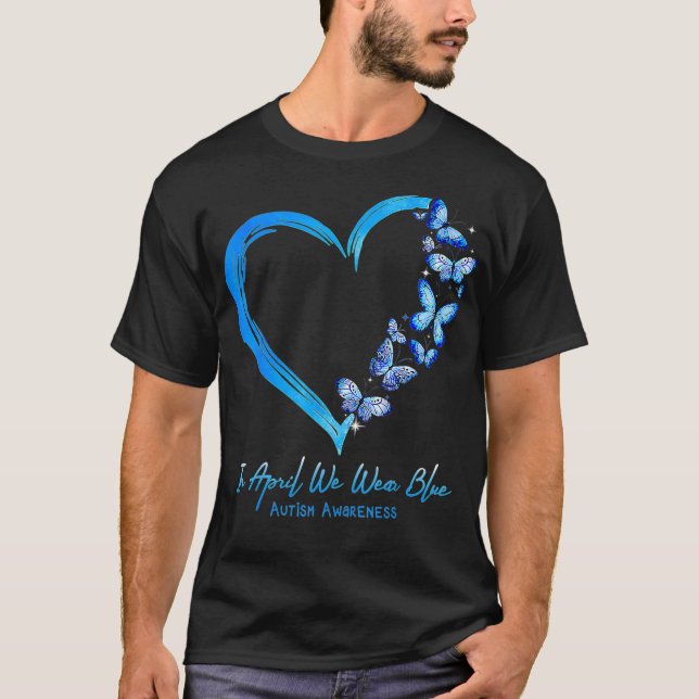 T-shirt Papillon cardiaque En Avril Nous Portons Bleu 40e  (Devant)