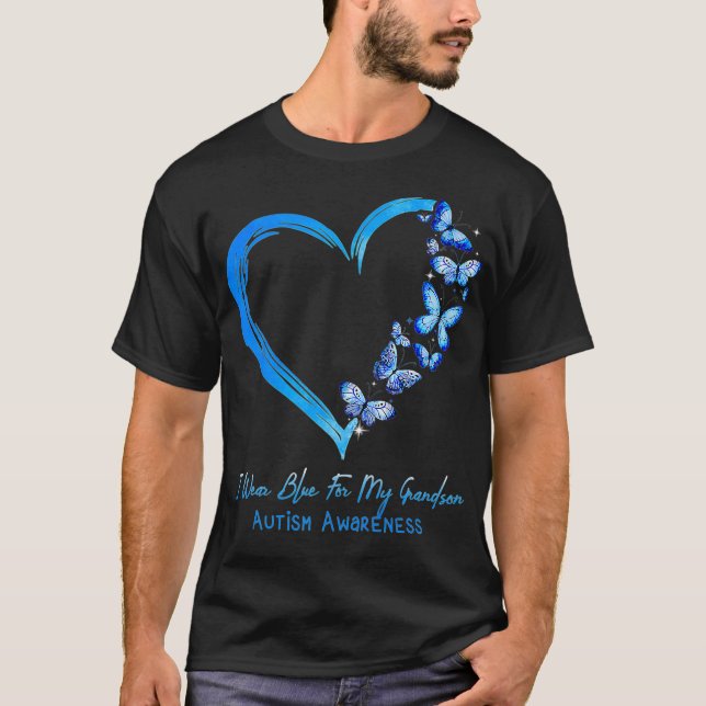 T-shirt Papillon cardiaque Je Porte Du Bleu Pour Mon Enfan (Devant)