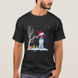 T-shirt Papillon Chien Santa Hat Festif Arbre Lumière Chri