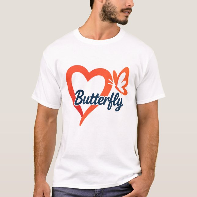 T-shirt Papillon Coeur Love Design | Typographie romantiqu (Devant)