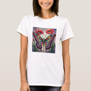 T-shirt Papillon & Coquelicot Vitrail Insecte Art