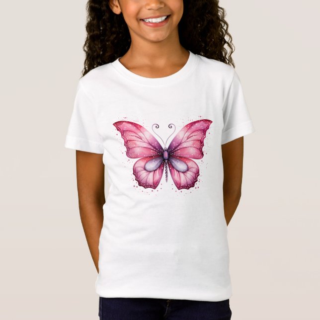 T-Shirt Papillon d'aquarelle rose (Devant)