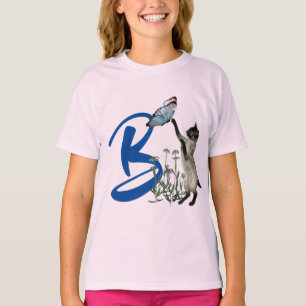 T-shirt Papillon de chat siamois Monogramme initial B mign
