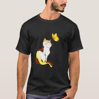 T-shirt Papillon de chat Soleil Fleur de cerisier japonais