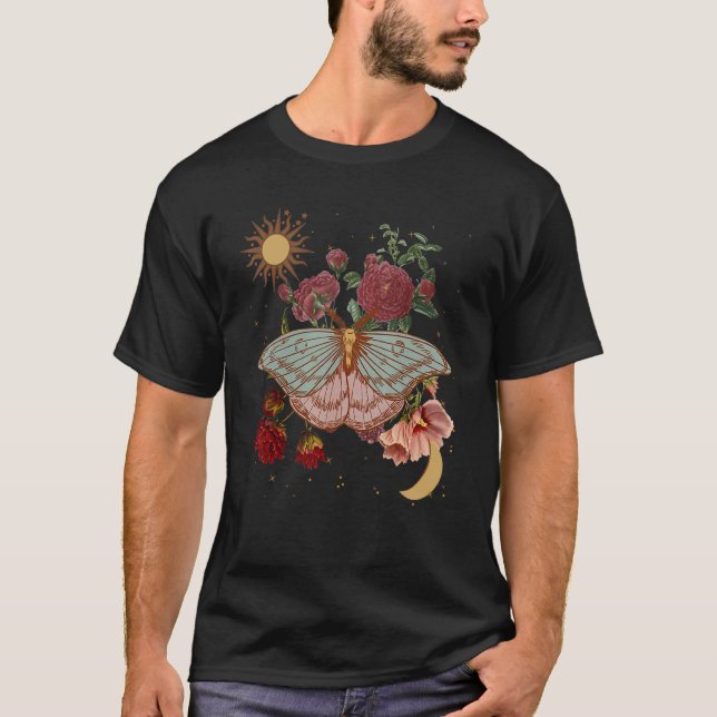 T-shirt Papillon de lune Floral Mystique Gothique Sacré Oc (Devant)