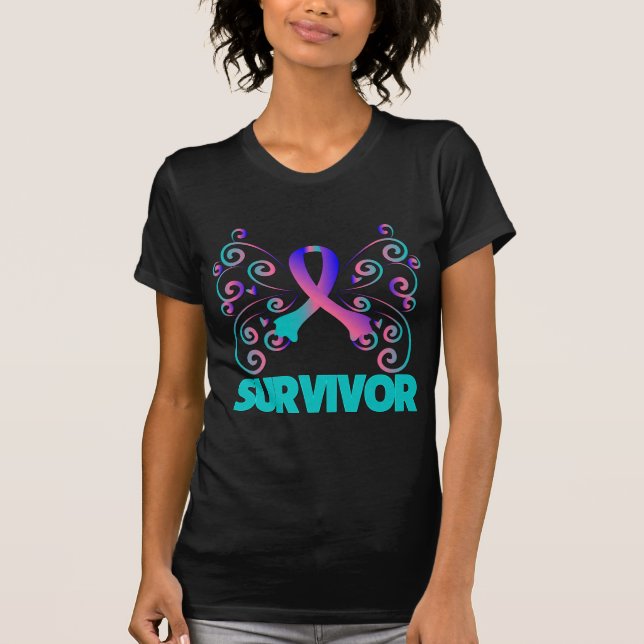 T-shirt Papillon de survivant de cancer de la thyroïde (Devant)