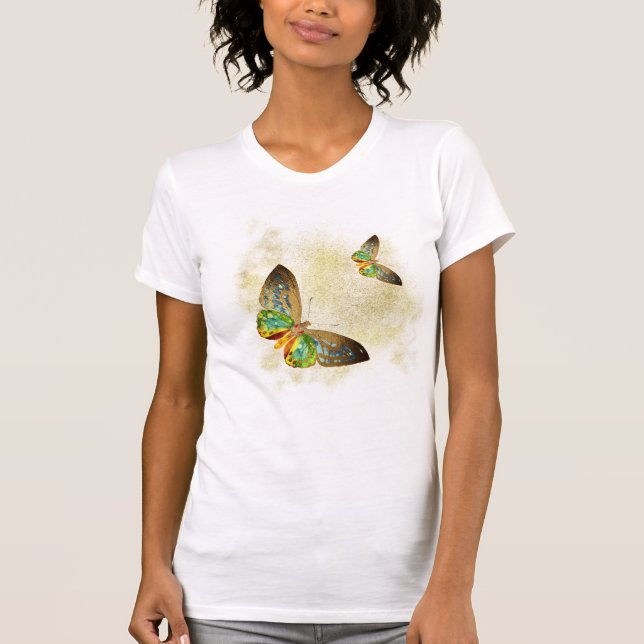 T-shirt Papillon d'or de *~* sur l'aquarelle de parties (Devant)