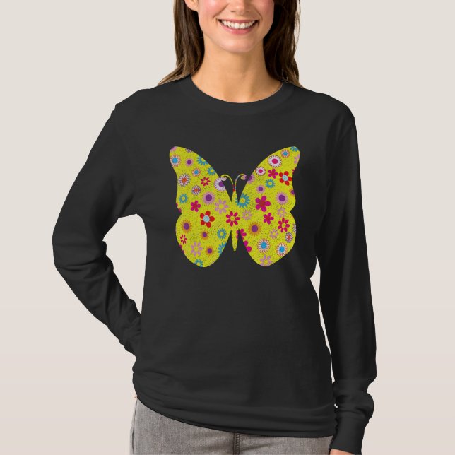 T-shirt Papillon Fille qui aime papillons mignonne Fleur B (Devant)