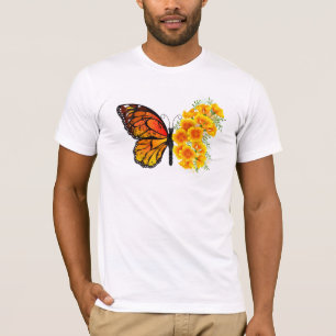 T-shirt Papillon Fleur avec Pavot de Californie Jaune