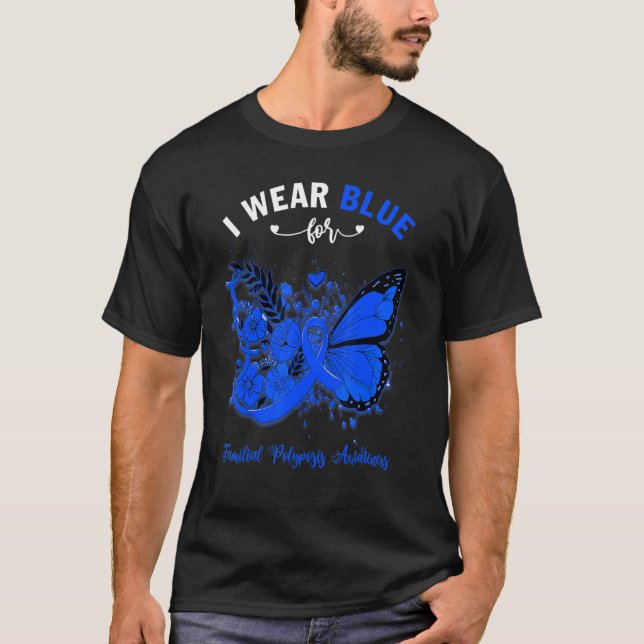T-shirt Papillon Je Porte Bleu Pour Les Polyposis Familiau (Devant)