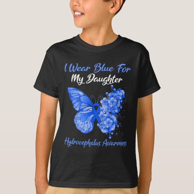 T-shirt Papillon Je Porte Du Bleu Pour Ma Fille Hydrocépha (Devant)