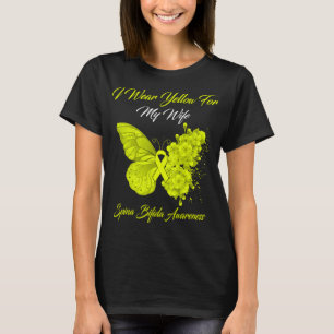 T-shirt Papillon Je Porte Jaune Pour Ma Femme Spina Bifida