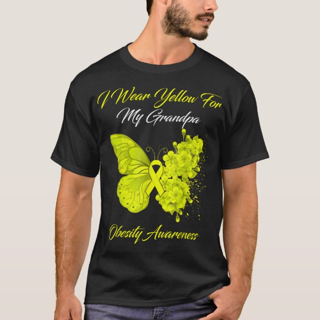 T-shirt Papillon Je Porte Jaune Pour Mon Grand-Père Obésit (Devant)
