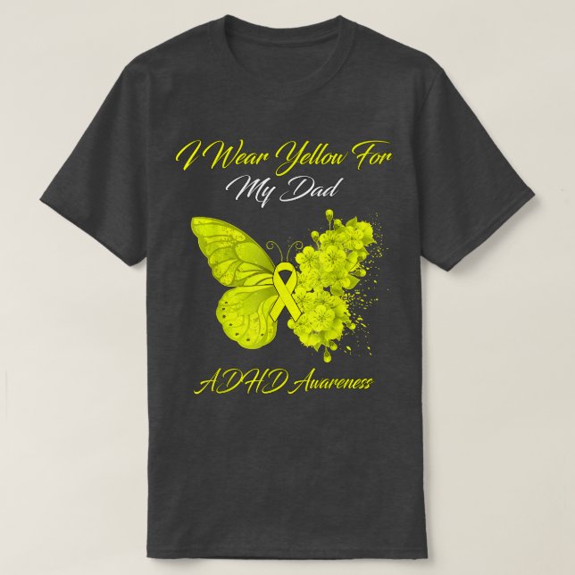 T-shirt Papillon Je Porte Jaune Pour Mon Papa TDAH Sensibi (Design devant)