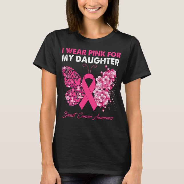 T-shirt Papillon Je Porte Le Rose Pour Mon Sein Fille (Devant)