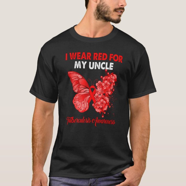 T-shirt Papillon Je Porte Le Rouge Pour Mon Oncle Tubercul (Devant)