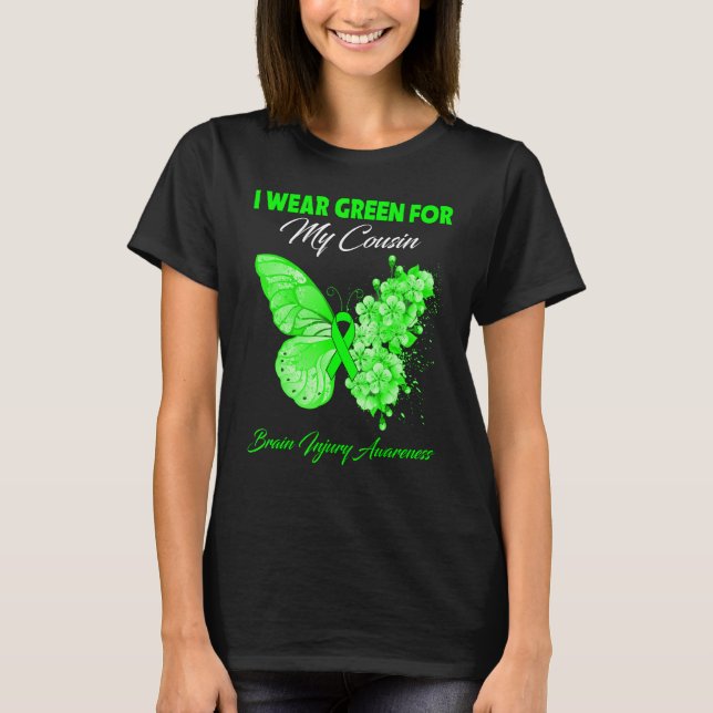 T-shirt Papillon Je Porte Le Vert Pour Ma Blessure Cousin  (Devant)