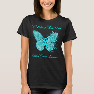 T-shirt Papillon Je Porte Turquoise Pour Le Cancer Du Col