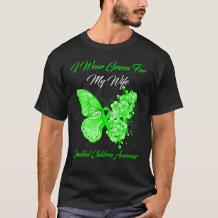 T-shirt Papillon Je Porte Vert Pour Ma Femme Enfant Handic
