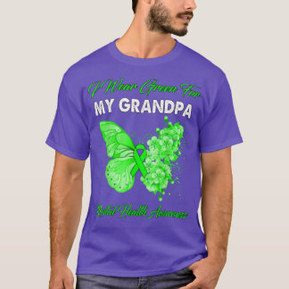 T-shirt Papillon Je Porte Vert Pour Mon Grand-Père Santé M