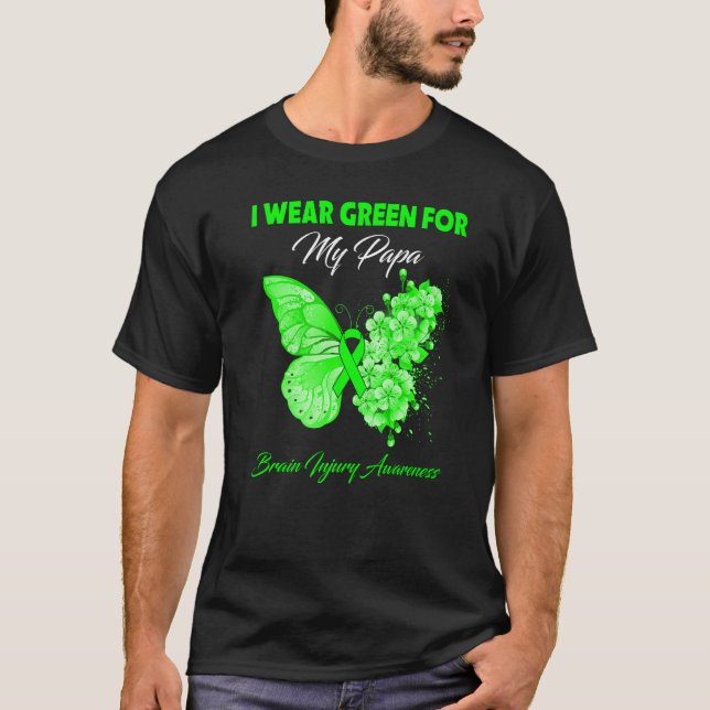 T-shirt Papillon Je Porte Vert Pour Mon Papa Brain Blessé  (Devant)
