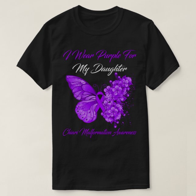 T-shirt Papillon Je Porte Violet Pour Ma Fille Chiari Mal (Design devant)