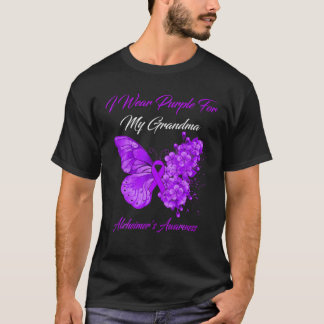 T-shirt Papillon Je Porte Violet Pour Ma Grand-Mère Alzhei