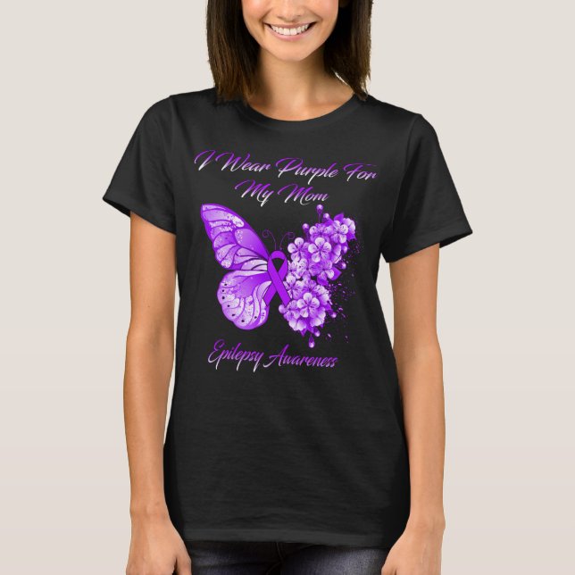 T-shirt Papillon Je Porte Violet Pour Ma Mère Épilepsie (Devant)