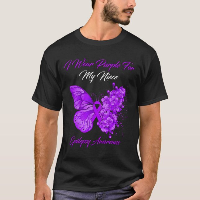 T-shirt Papillon Je Porte Violet Pour Ma Nièce Epilepsie A (Devant)