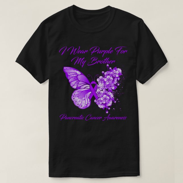 T-shirt Papillon Je Porte Violet Pour Mon Frère Pancréatiq (Design devant)