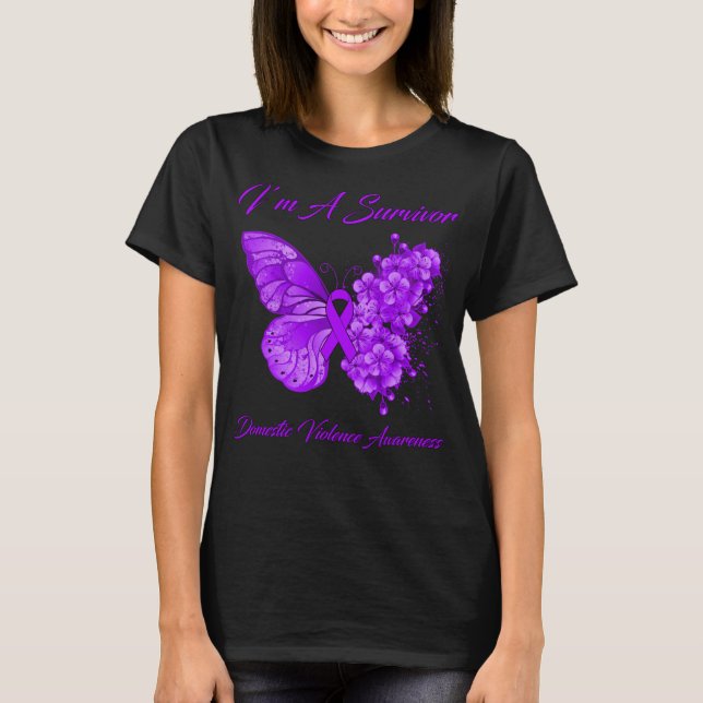 T-shirt Papillon Je suis une survivante Violence domestiqu (Devant)