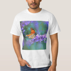 T-shirt Papillon Monarque sur Fleur violette lilas