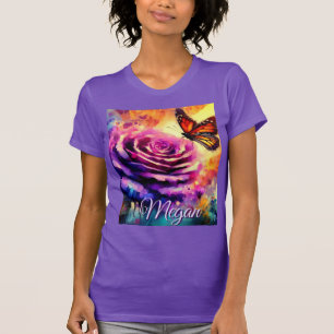T-shirt Papillon monarque sur rose au coucher du soleil Pe
