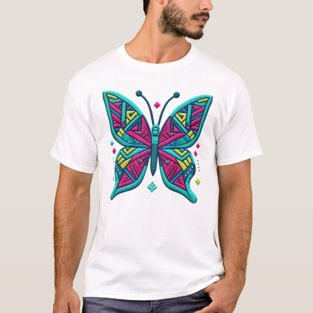 T-shirt Papillon Neon Geo en fer sur patchs (Devant)