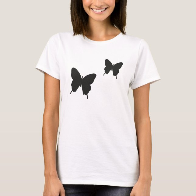 T-shirt Papillon noir et blanc dessus romantique moderne (Devant)