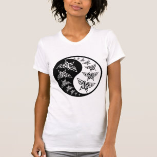 T-shirt Papillon noir et blanc Symbole Yin Yang