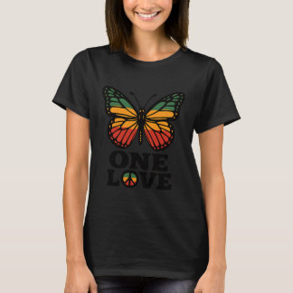 T-shirt Papillon One Love Rasta Reggae Paix Rastafari Ro