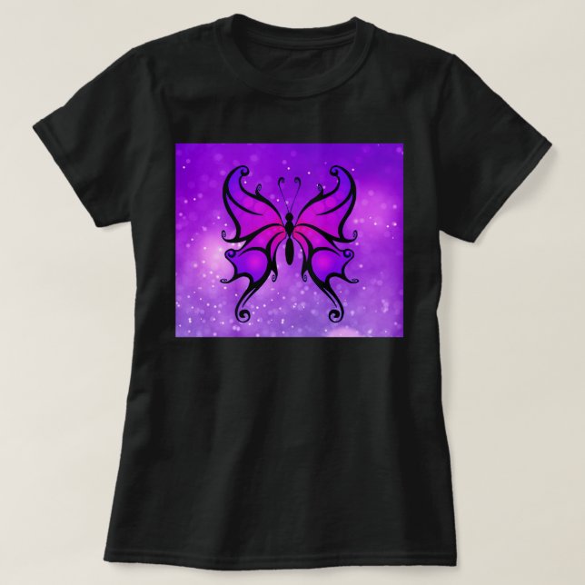 T-shirt Papillon pourpre gras joli T confortable pour femm (Design devant)